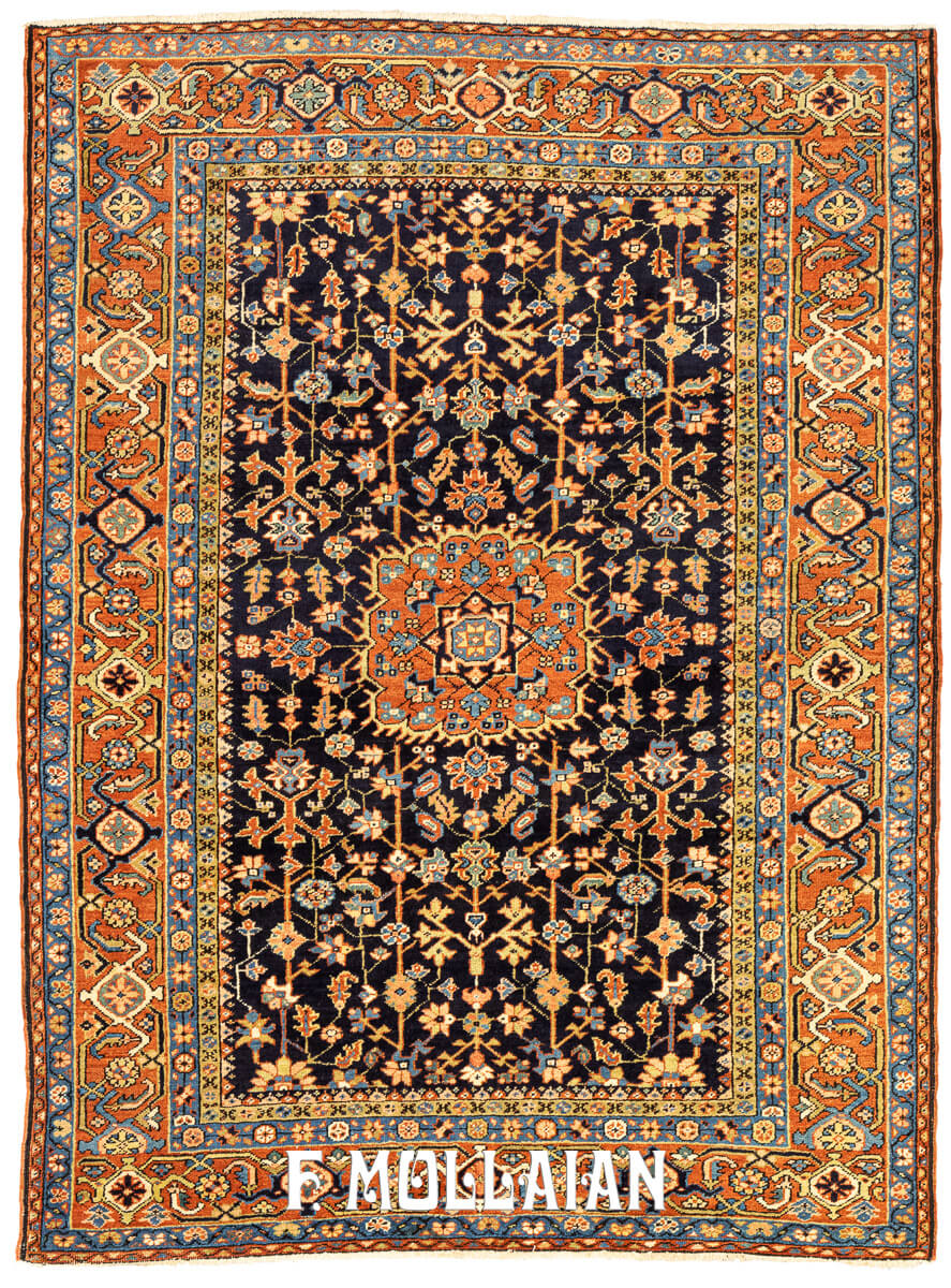 Antique Heriz Rug Deep Blue Field Color n°:703702